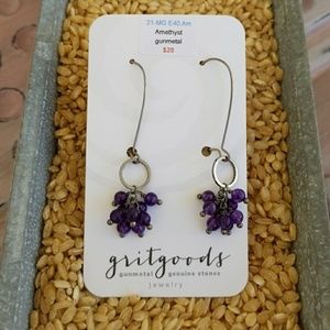 💗 GRITGOODS Gunmetal w Amethyst Purple Drop Earrings NWT